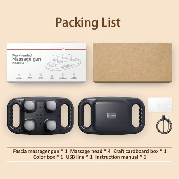 PulseGun - Professional Square Four Head Gun For Deep Tissue Massage