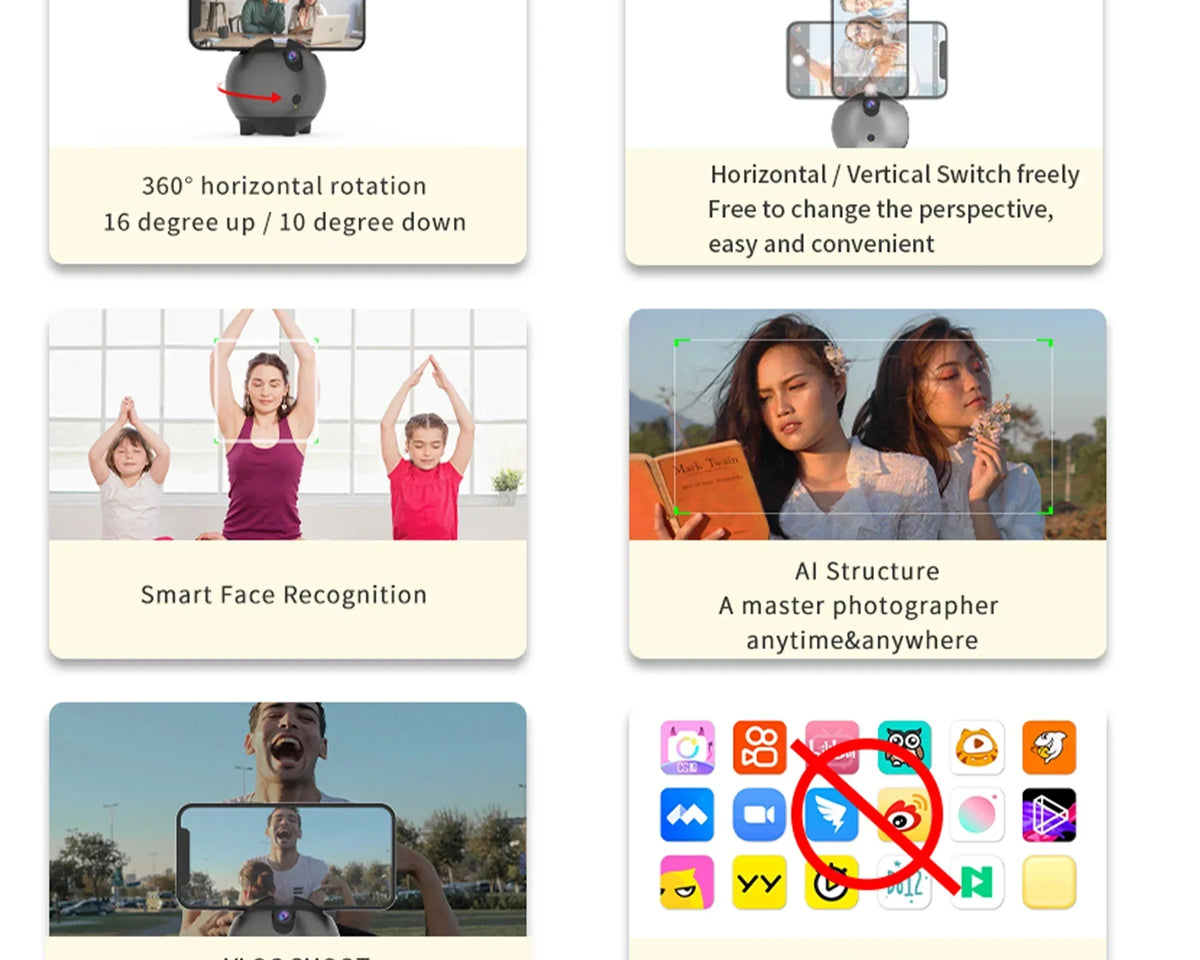 FocusFlow™ - AI Auto Face Tracking Tripod 360 Rotation
