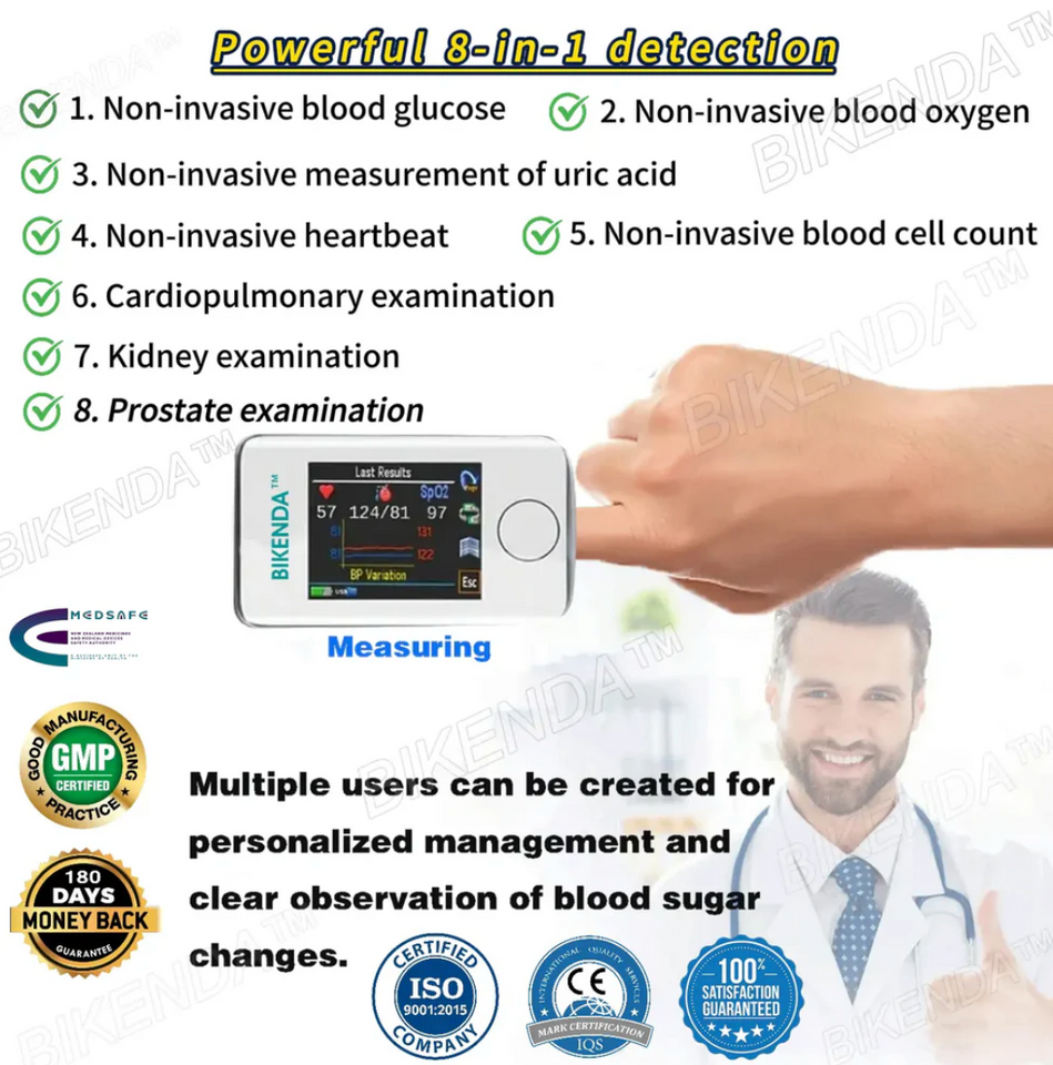 Bikenda™ Non-Invasive Blood Glucose Meter (Powerful 8-in-1 detection)