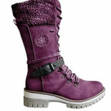 ELKee™ - Women Buckle Lace Knitted Mid-calf Boots - TumTum