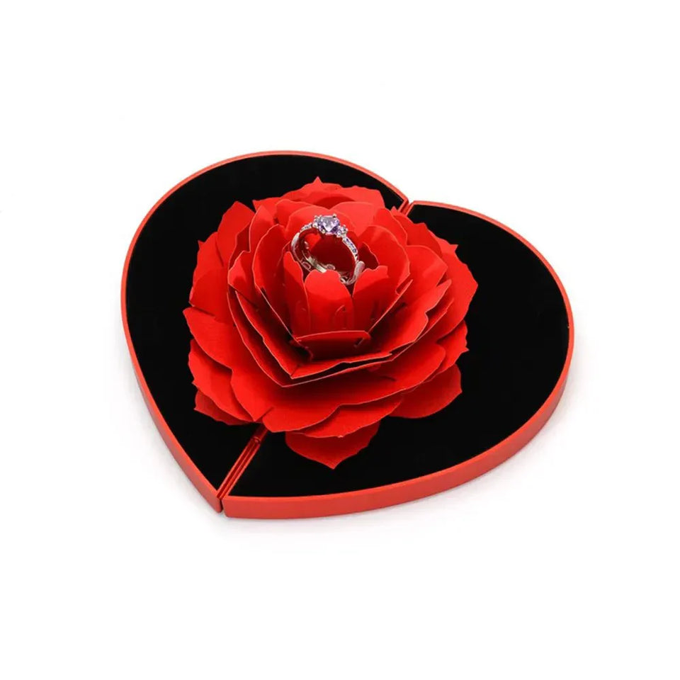 LoveNest™ - 3D Heart Shape Rose Flower Ring Box - TumTum