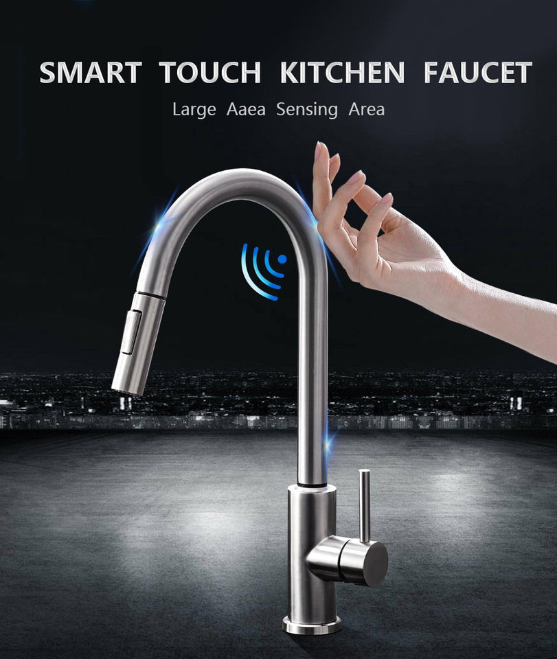 Smart Stainless Steel Sensor Kitchen Faucet [With Pull Out & Spray Head] - TumTum