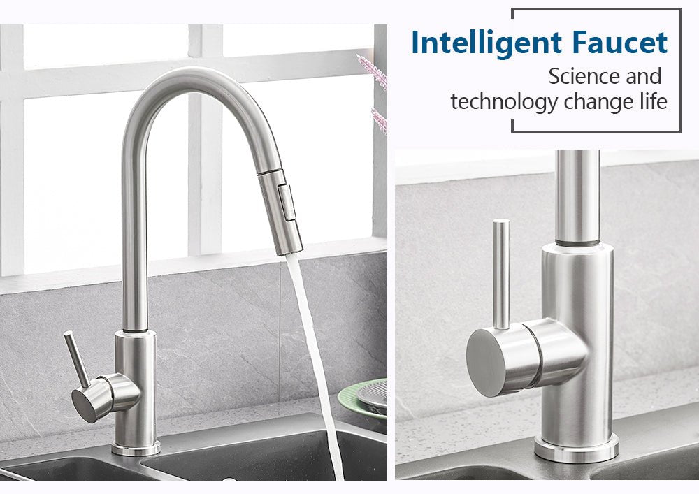 Smart Stainless Steel Sensor Kitchen Faucet [With Pull Out & Spray Head] - TumTum