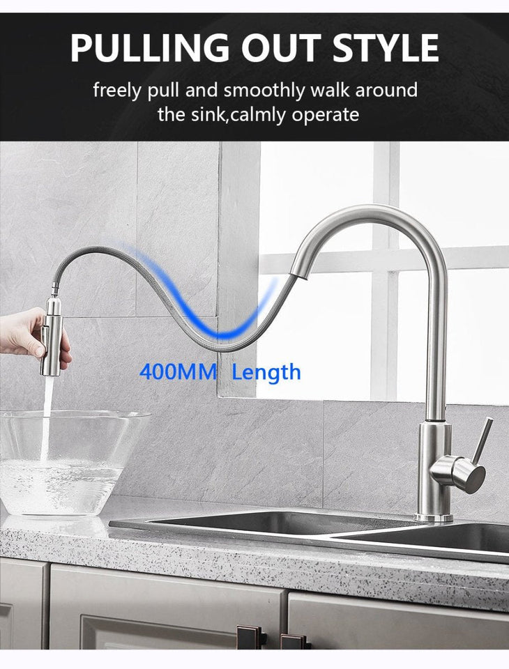 Smart Stainless Steel Sensor Kitchen Faucet [With Pull Out & Spray Head] - TumTum