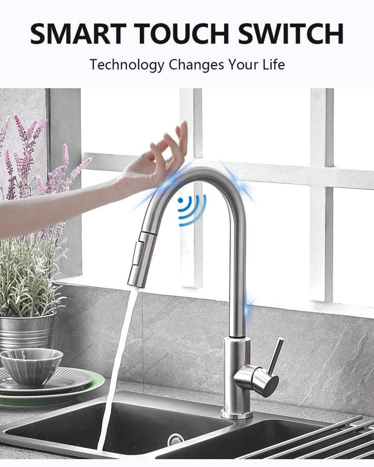 Smart Stainless Steel Sensor Kitchen Faucet [With Pull Out & Spray Head] - TumTum