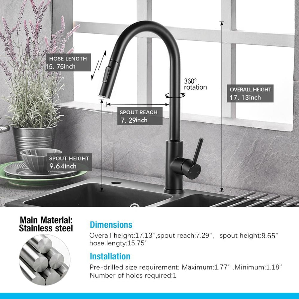 Smart Stainless Steel Sensor Kitchen Faucet [With Pull Out & Spray Head] - TumTum