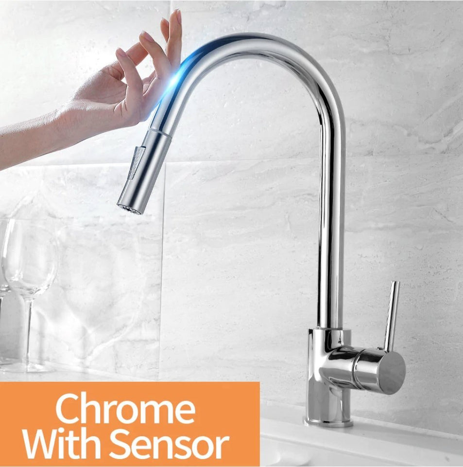 Smart Stainless Steel Sensor Kitchen Faucet [With Pull Out & Spray Head] - TumTum