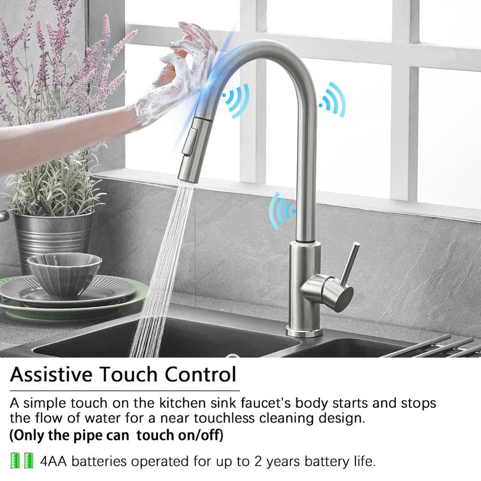 Smart Stainless Steel Sensor Kitchen Faucet [With Pull Out & Spray Head] - TumTum